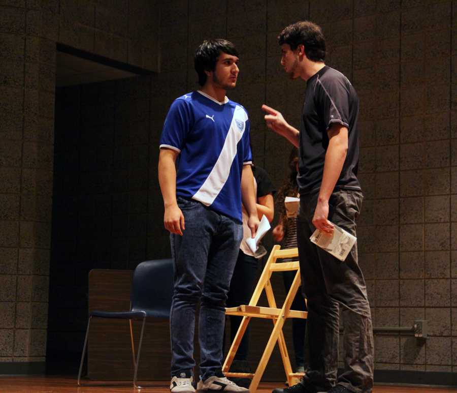 Seniors Jacob Quintanilla and Alex Tinklenberg are rehearsing an intense scene from the upcoming fall show. Quintanilla plays the part of Pillage, a Civil War veteran, and Tinklenberg plays the part of Bachmann, a German chief.