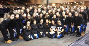 The Lake Central varsity and junior varsity Centralettes pose for pictures after receiving their awards at The University of Chicago.  The girls competed and placed in two competitions on Saturday Jan. 12 at Munster and UIC.