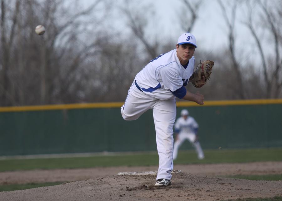 Antonio Majstorov (12) pitches in a game against Chesterton on April 25. Majstorov pitched six and two-thirds innings en route to LC’s 4-10 loss to the Trojans.