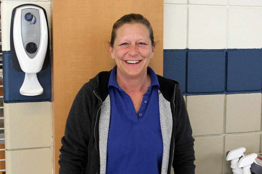 Mrs. Debbie Clausen, Food Service, stands outside of the serving lines. Clausen has worked at the high school for six years.