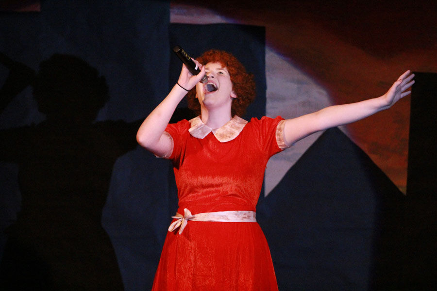 Megan McLaughlin (9) sings a parody of “Tomorrow” from “Annie.” McLaughlin portrayed an older version of the musical’s title character.