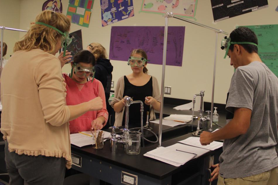 Students like those in this Chemistry class can participate on an everyday basis. Students have been given the opportunity to get college credit for any of 24 classes offered with no additional work if they register for Dual Credit. Photo by: Tori Wilkes