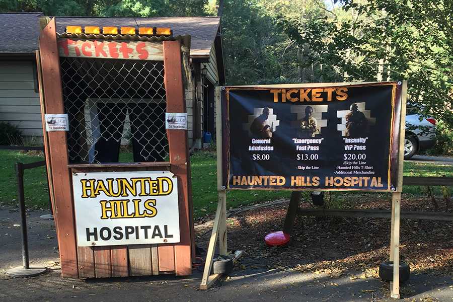 The entrance to the Haunted House Hospital in Portage. Customers pay here for tickets.