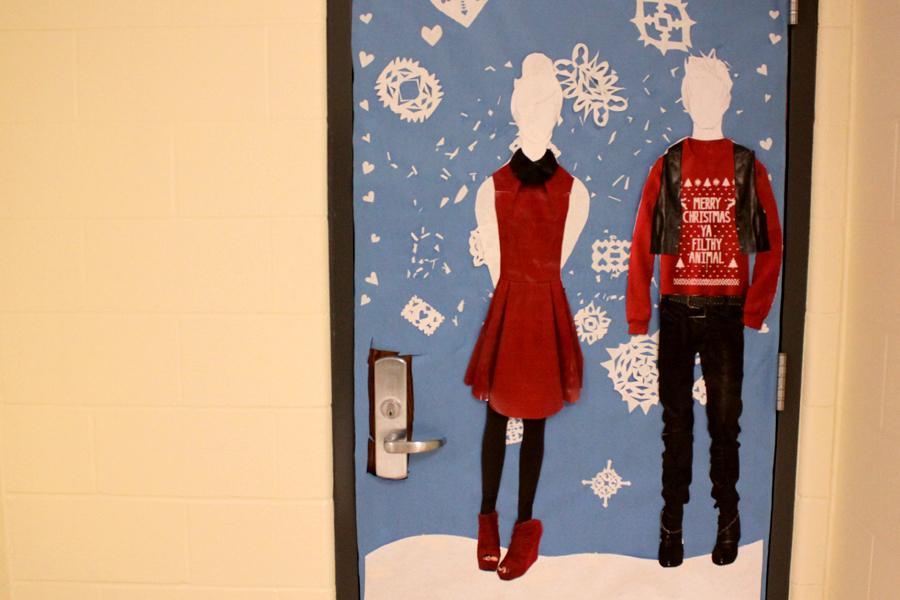 Fashion Merchandising, taught by Ms. Cyndi Hurley, Business, displays holiday outfits in the hallways. Ms. Hurley gave students tips on how to prepare for a job interview.