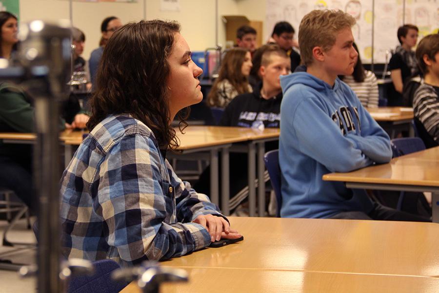 Emily Ray (12) pays attention during Dr. Parashar’s lecture. Many students joined Science Club after reading about it in the Lake Central Newsletter. 
