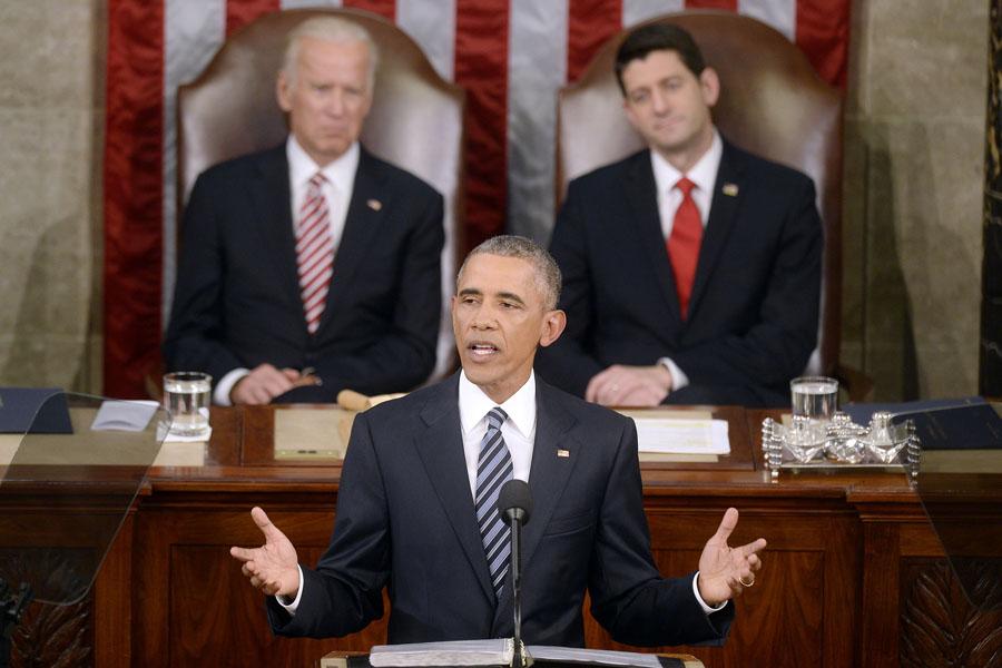 U.S. President Barack Obama delivers his final State of the Union address to a joint session of Congress at the Capitol in Washington, D.C., on Tuesday, Jan. 12, 2016. (Used with Limited License: Olivier Douliery/Abaca Press/TNS)