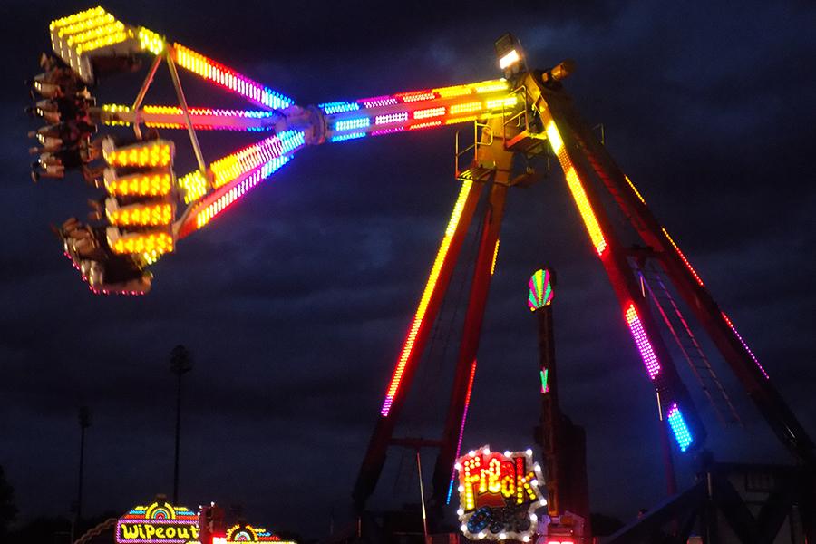 The Freakout runs and propels high in the air. The Freakout was a ride at the Dyer Festival.