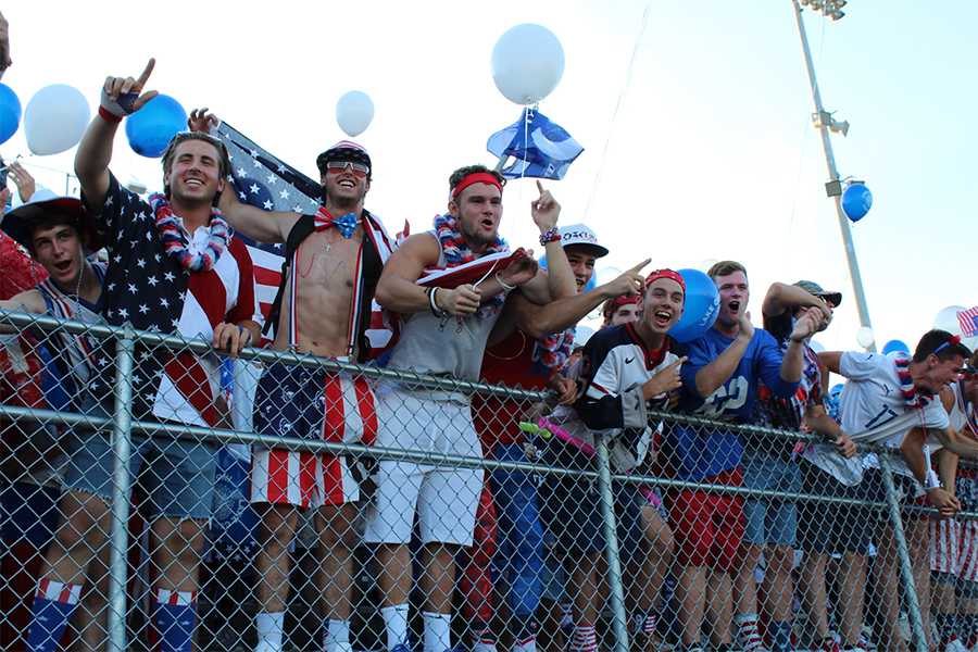 Lake Central’s student section cheers on the team. The theme was USA night. 
