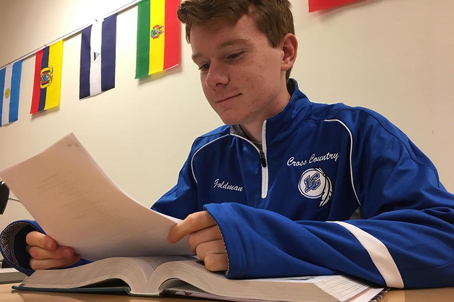Carter Goldman (10) studies for an upcoming test. Goldman ended the first nine weeks with a GPA of 4.7.