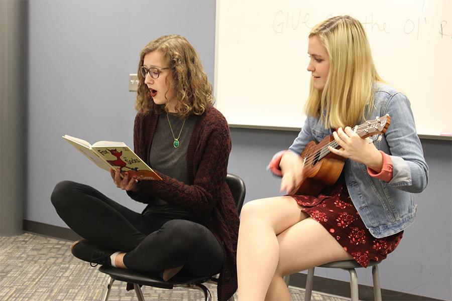 Sophia Boeckstiegel (11) and Isabella Gomez (12) brought an interesting new scene to the club. With ukulele accompaniment by Gomez, Boeckstiegel read a children’s book to the lively beat. 
