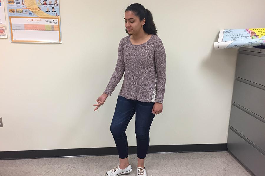 Ria Chopra (10) practices a dance move. This was her second year performing at Hum Night.
