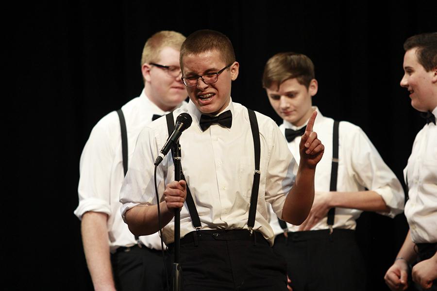 Da Capo member Caleb Zapata (11) sings with soul at the choir concert during the song “Little Darlin’.” Zapata is also a member of the Concert Choir.