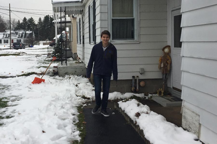 Jordan Sprague (10) spends his Thanksgiving break in snowy Utica, N. Y. Sprague has traveled to New York twice for Thanksgiving.