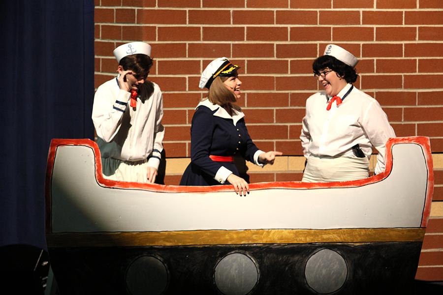 Laila Wenrich (10), performs in “James and the Giant Peach,” Lake Central Theatre Company’s fall play. Wenrich played a sailor who spotted the flying peach.  Photo by: Sofia Hay (12)
