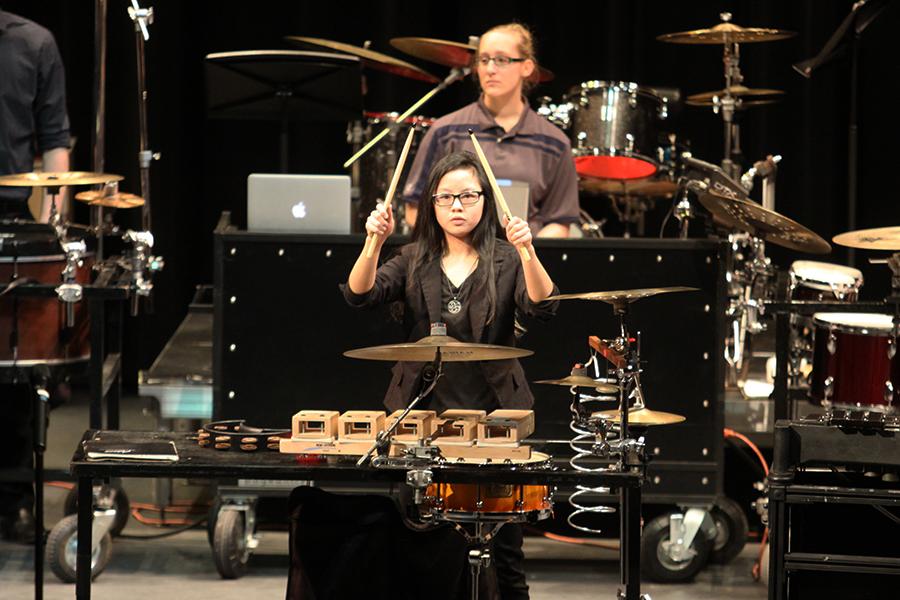 Courtney Parkinson (10) performs with the Winter Percussion group. They played the song “The Edge.”
