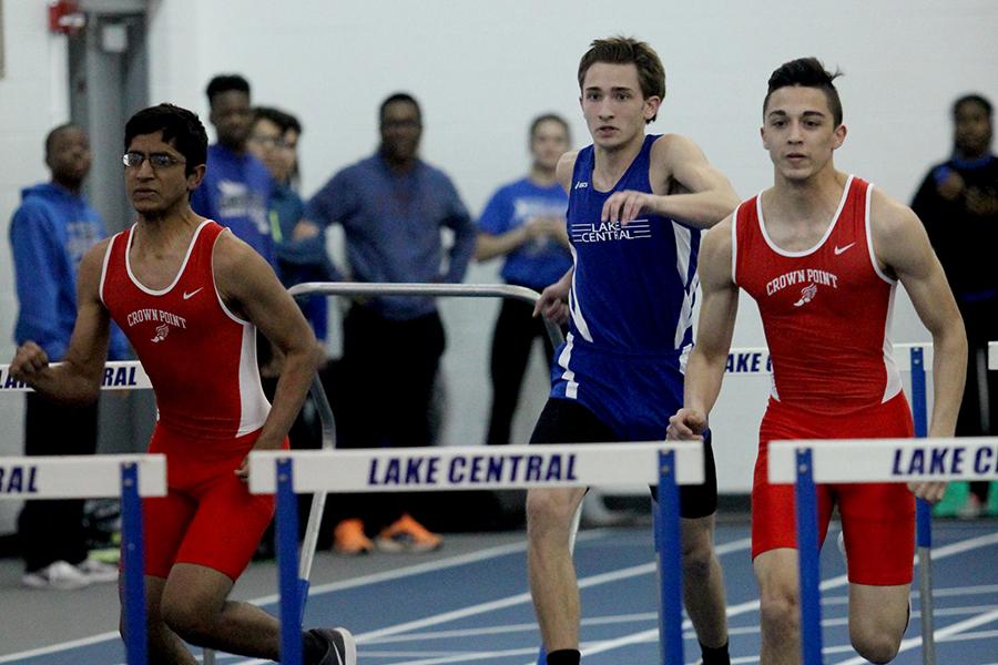 Caleb Pisowicz (11) runs in the 50-meter hurdles. Pisowicz placed fourth.  