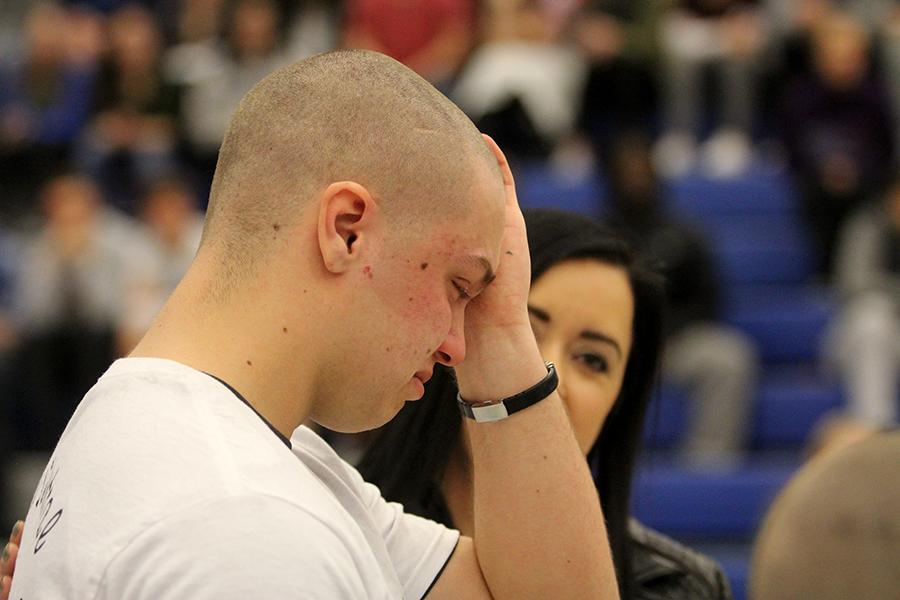Parker Bryant (12) cries thinking about what people who have cancer have to go through. Bryant was the team leader for the Senior Baldrick’s team. 