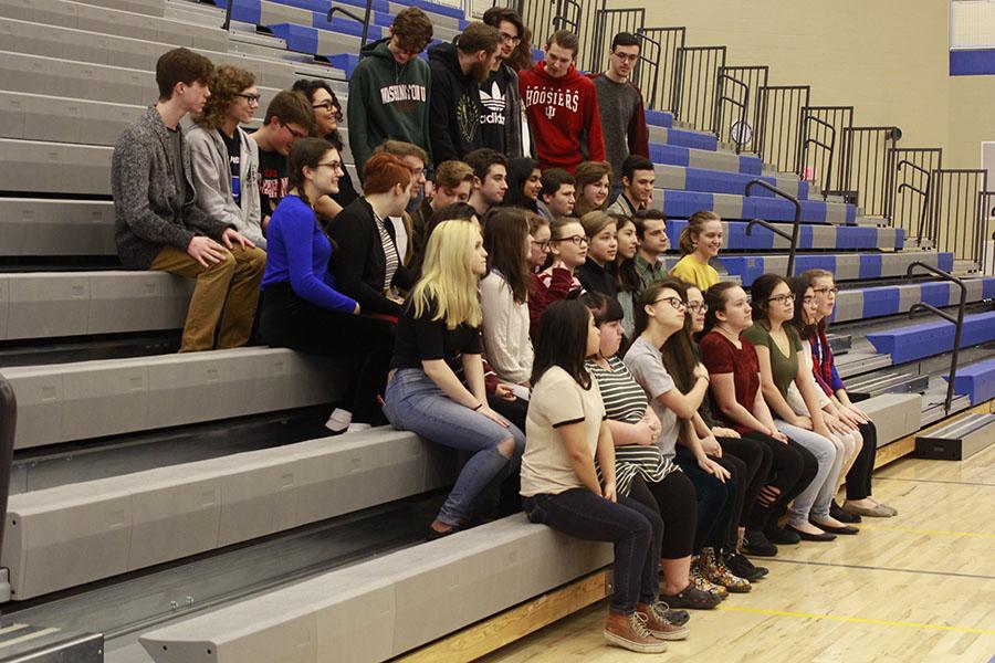 Thespians pose for their club photo. Many of the students involved in this club do multiple shows throughout the year. 