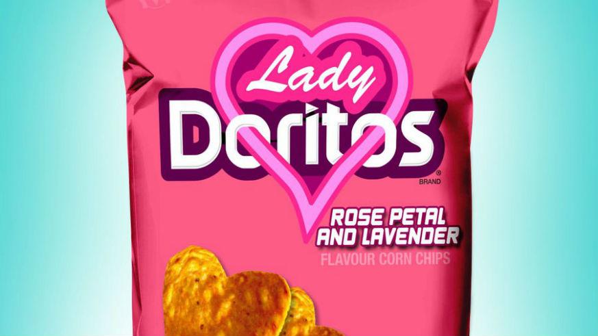 Representation of what the lady bag of Doritos would look like. The bag is clearly pink, representing feminine features.