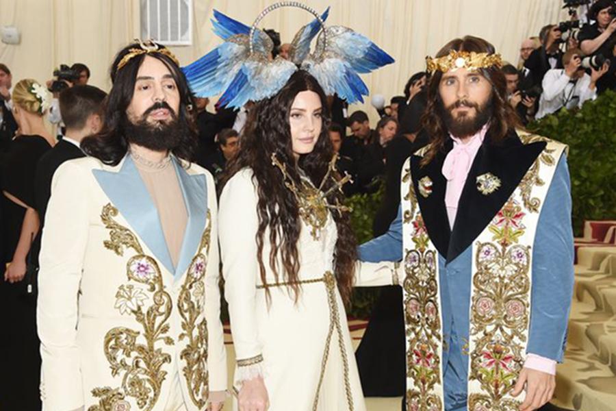Gucci creative director, Alessandro Michele, Lana Del Rey and Jared Leto wear custom Gucci on the Met Gala red carpet. The annual Met Gala took place on May 7. Photo credit: Marie Claire 
