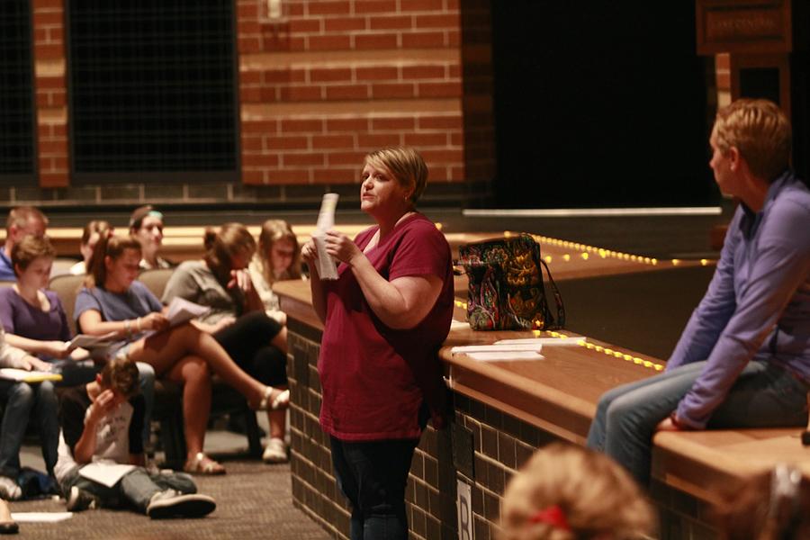 Directors+Mrs.+Raber+and+Mrs.+Neth+talk+about+the+upcoming+plays+for+this+year%E2%80%99s+theater.+The+callout+meetings+turnout+was+larger+than+normal.