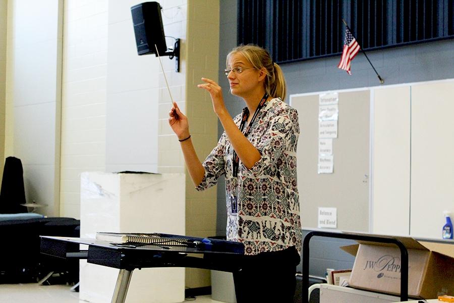 Ms. Candace Boone, Arts, teaches a band class. Boone was hired as the new band director