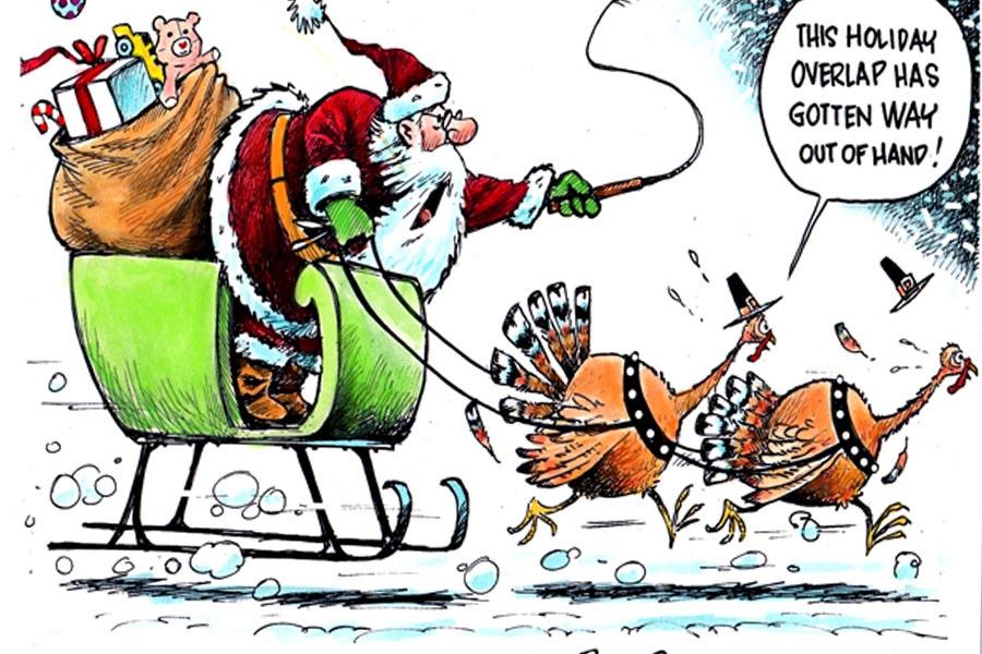 When do you start celebrating Christmas, before or after thanksgiving?  Image Source: Dave Granlund