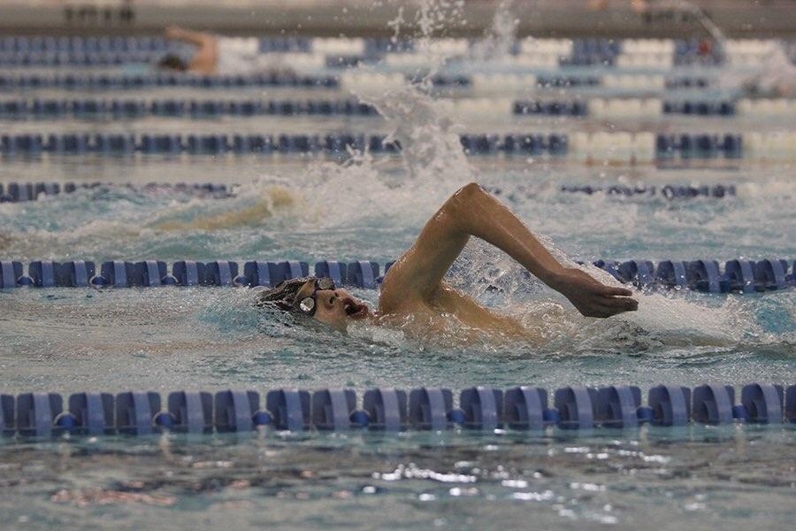 Lake Central was in the lead during this heat as the boys battled against Chesterton while swimming freestyle.
