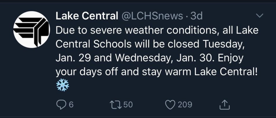 The Lake Central Schools were closed for six days due to weather conditions. Students stayed informed using Twitter.