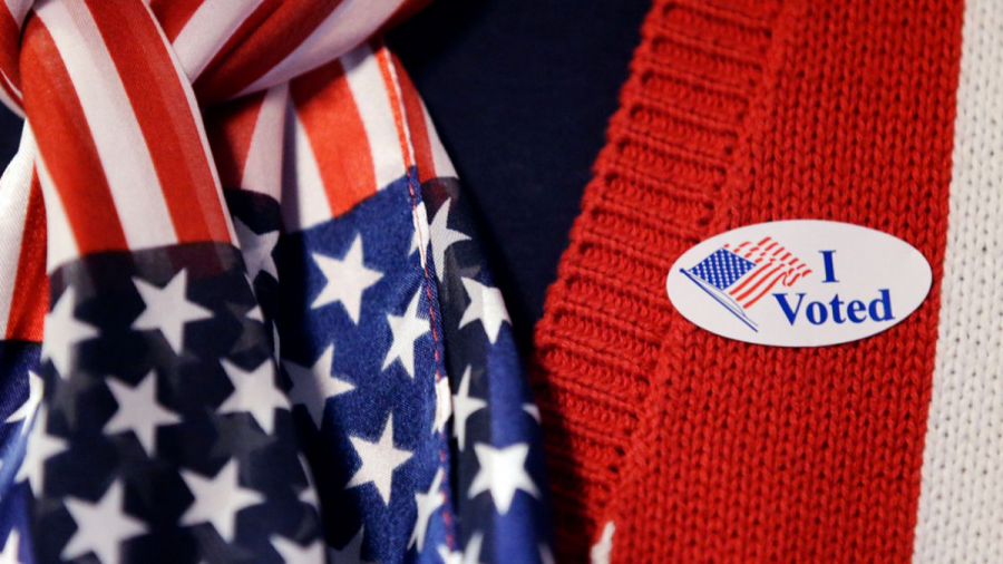 A sticker displayed on a voter’s sweater after voting. Due to COVID-19, election procedures have slightly changed. 