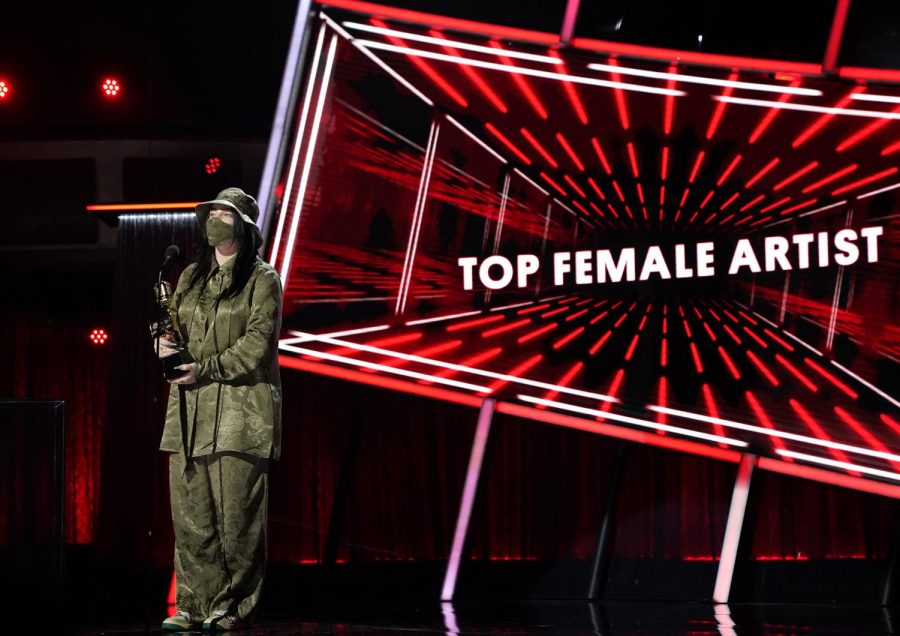 Billie Eilish wins for Top Female Artist during the Billboard Music Awards held at the Dolby Theatre in Hollywood on Wednesday, Oct. 14, 2020. (Andrew Gombert/Los Angeles Times/TNS)