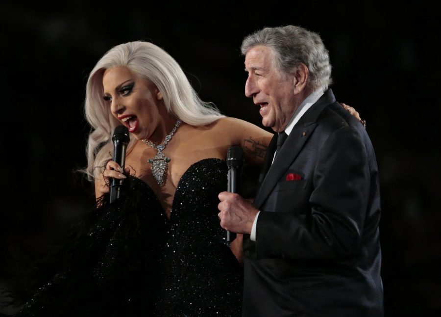 Tony Bennett and Lady Gaga sing as they perform for the 57th Grammy Awards. They have been nominated again this year.