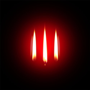 Three flames sit side by side with a red aura surrounding them. This image was found from their albums website. 
