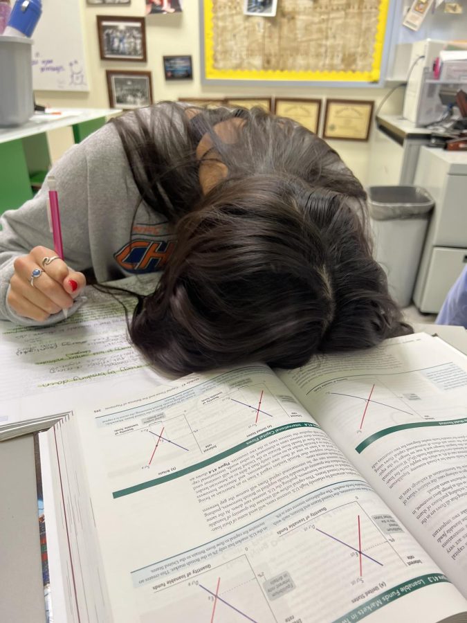 Victoria Torres (12) is studying for finals season. She decided use destressing tips by taking a break.