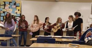  The Swooners are singing in Mrs Pritts class for one of the SwoonTunes recipients. 
Lake Central Choirs Swoon Tunes was a hit and sold out in two days.