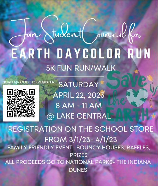 Poster promoting the Color Run. After scanning the QR code, you will have access to purchase a ticket.