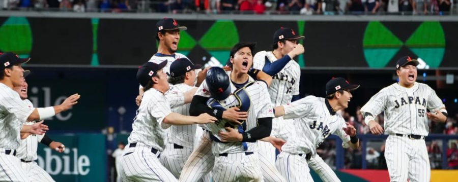 After a hard fought success, Shohei Ohtani hugs his teammates to celebrate. Japan won the World Baseball Classic final 3-2 on March 21. 
Picture: MLB.com