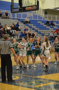 Watching the ball with anticipation, Macey Thompson (9) waits to see if her Valparaiso opponent scores a point. The Lady Indians took on the Lady Vikings on January 8th. 