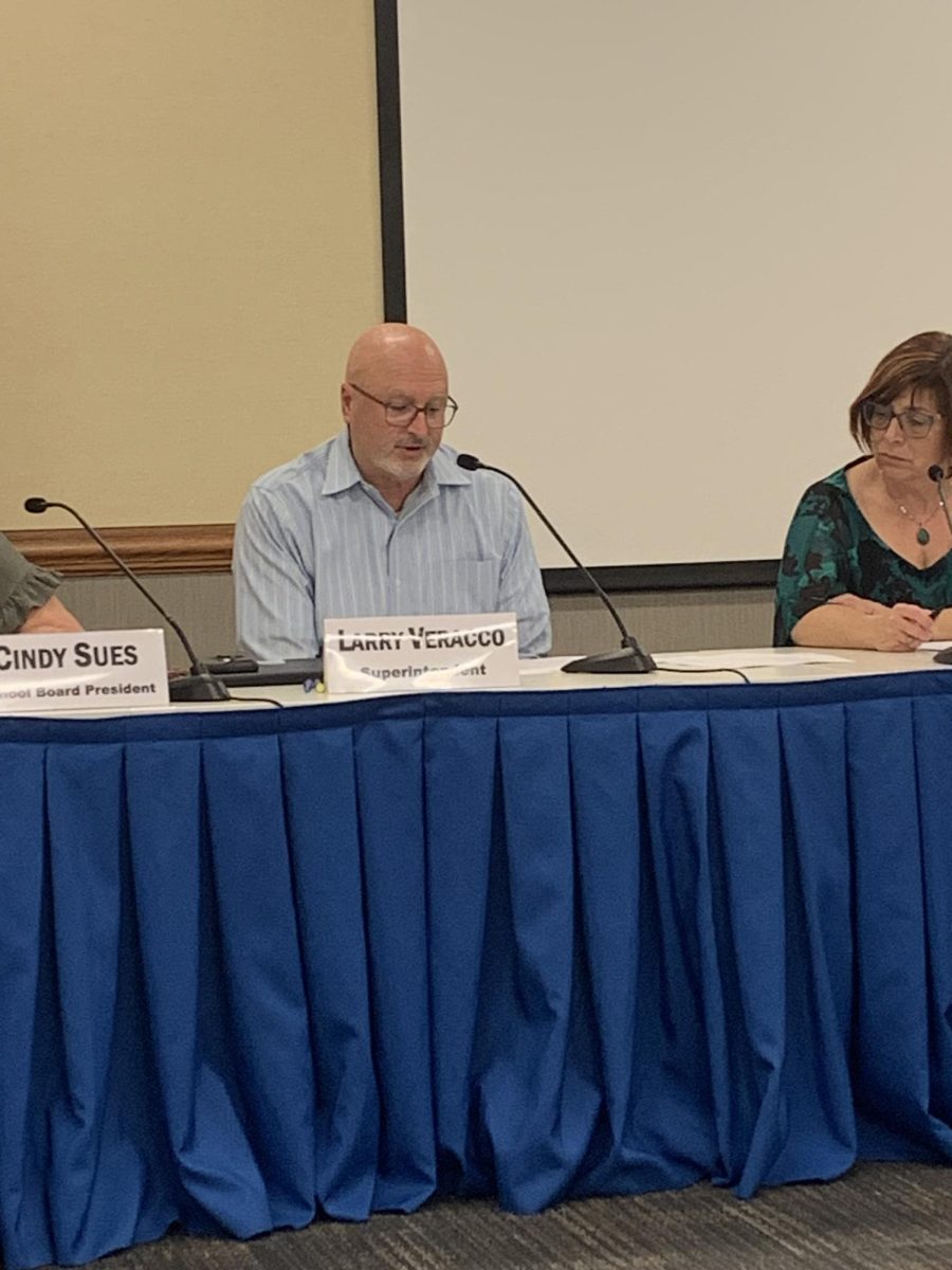 At the beginning of the School Board meeting, Dr. Larry Veracco, Superintendent, goes over recent legislative updates. Some items included stop arm violations on buses and time set aside for certain students during the school day for religious purposes.