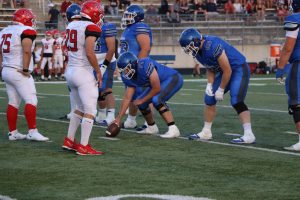 Preparing for the next move, Colten Mynes (11) gets in his offensive position. This play resulted in a point for the Lake Central Indians.